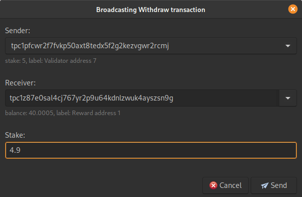 Withdraw dialog